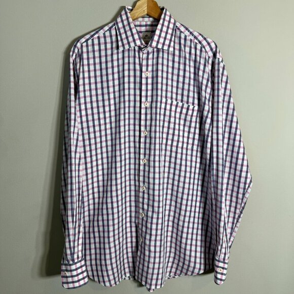 Peter Millar Plaid Button Up Dress Shirt Men's Large White Preppy Career Formal - Picture 4 of 13
